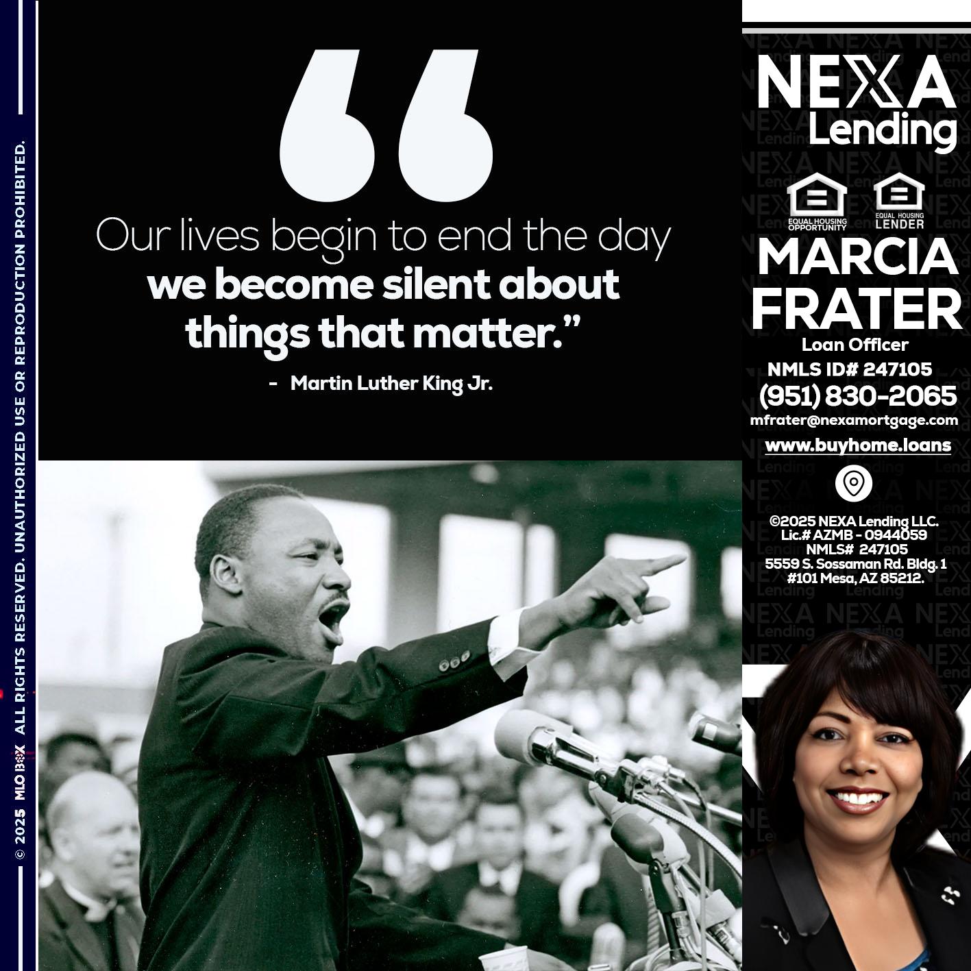 our lives MLK DAY - Marcia Frater -Loan Officer