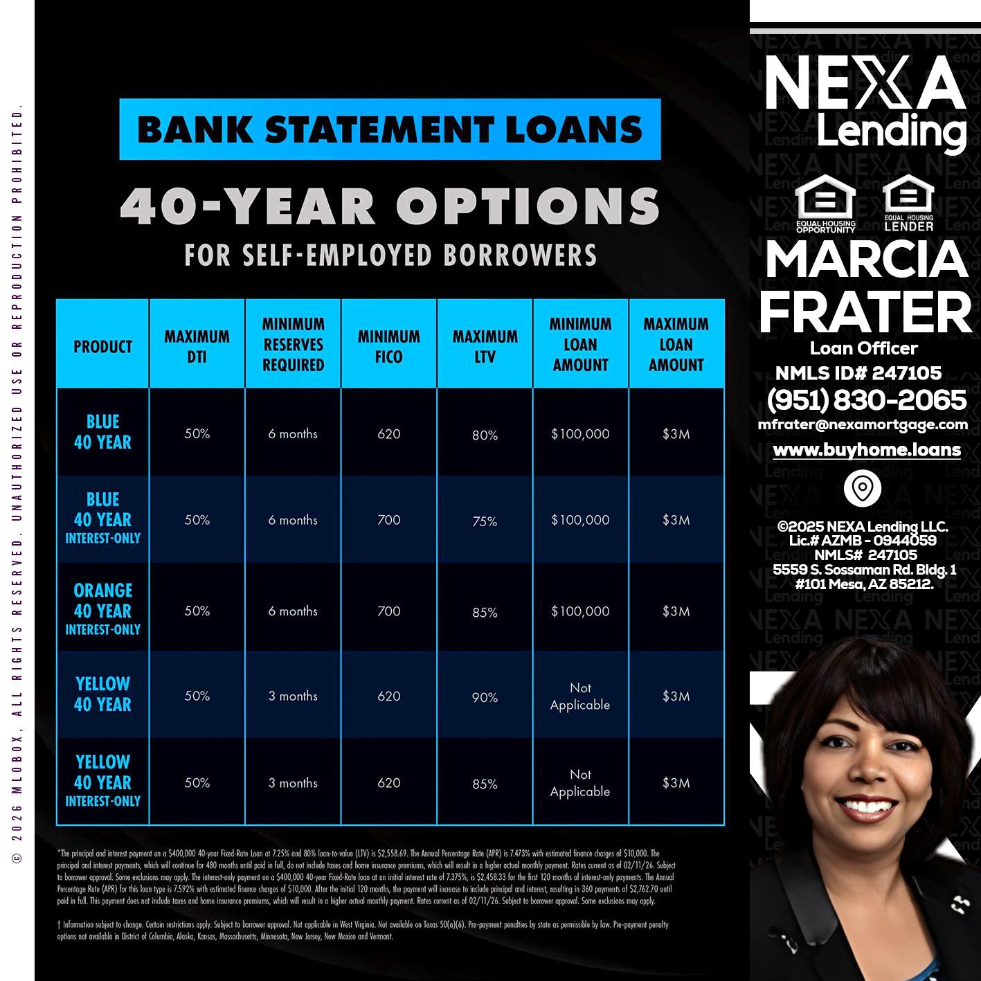 40 YR. OPTIONS - Marcia Frater -Loan Officer