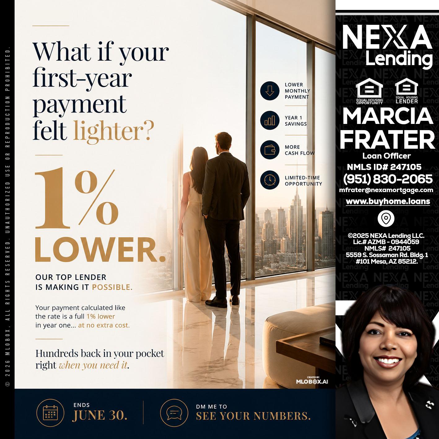 1% lower - Marcia Frater -Loan Officer