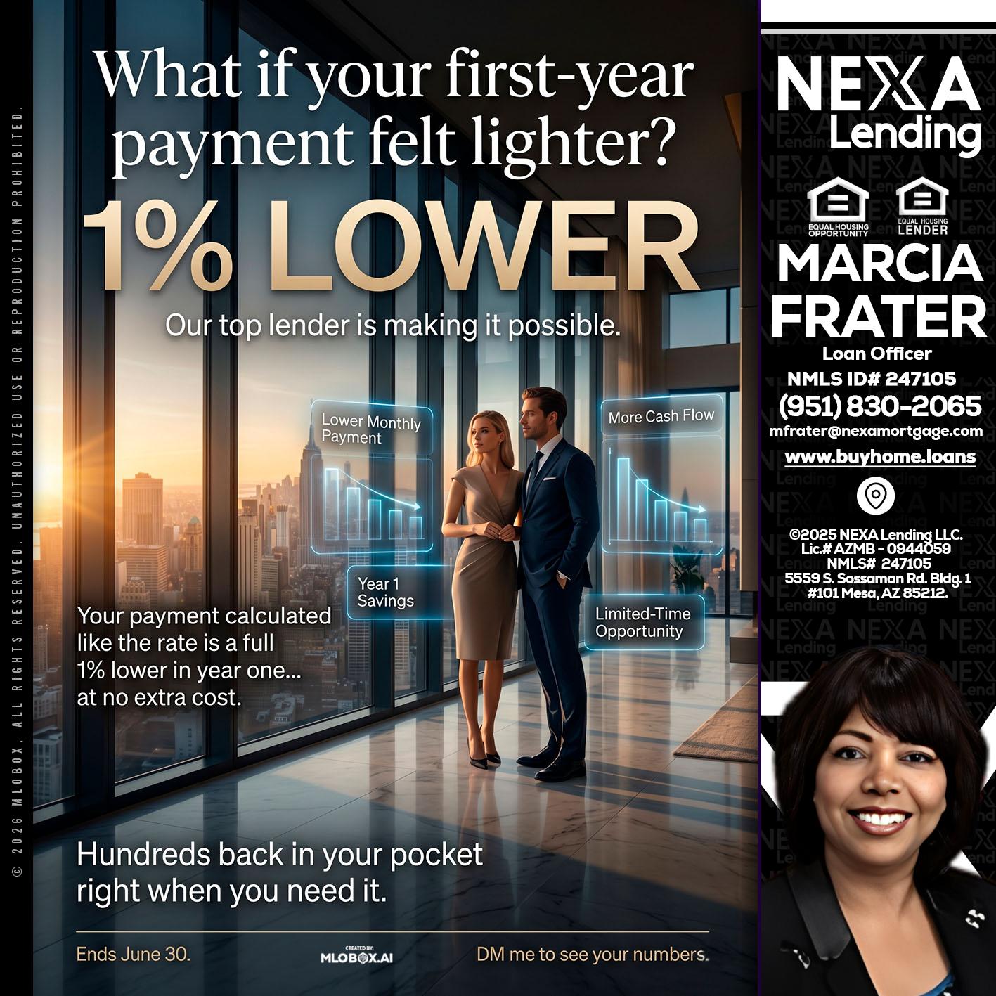 1% LOWER - Marcia Frater -Loan Officer