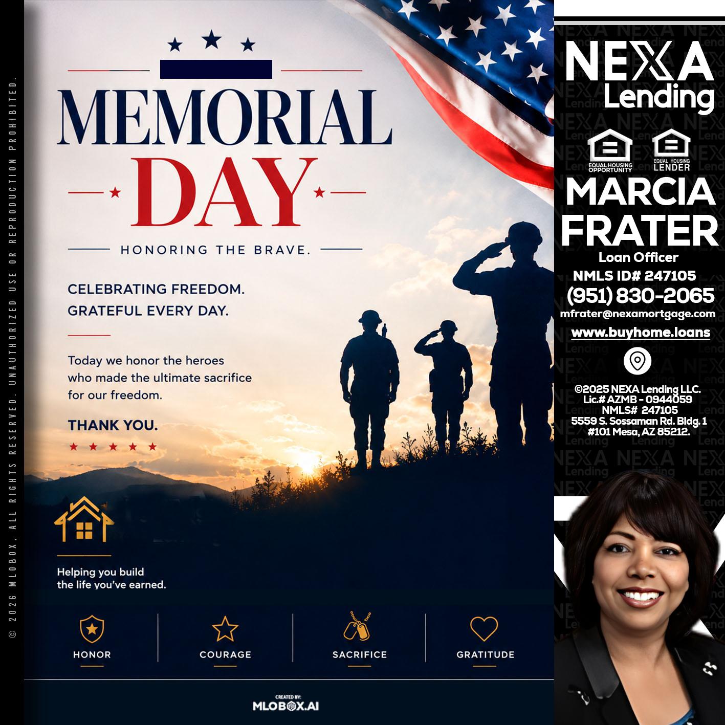 MEMORIAL DAY - Marcia Frater -Loan Officer