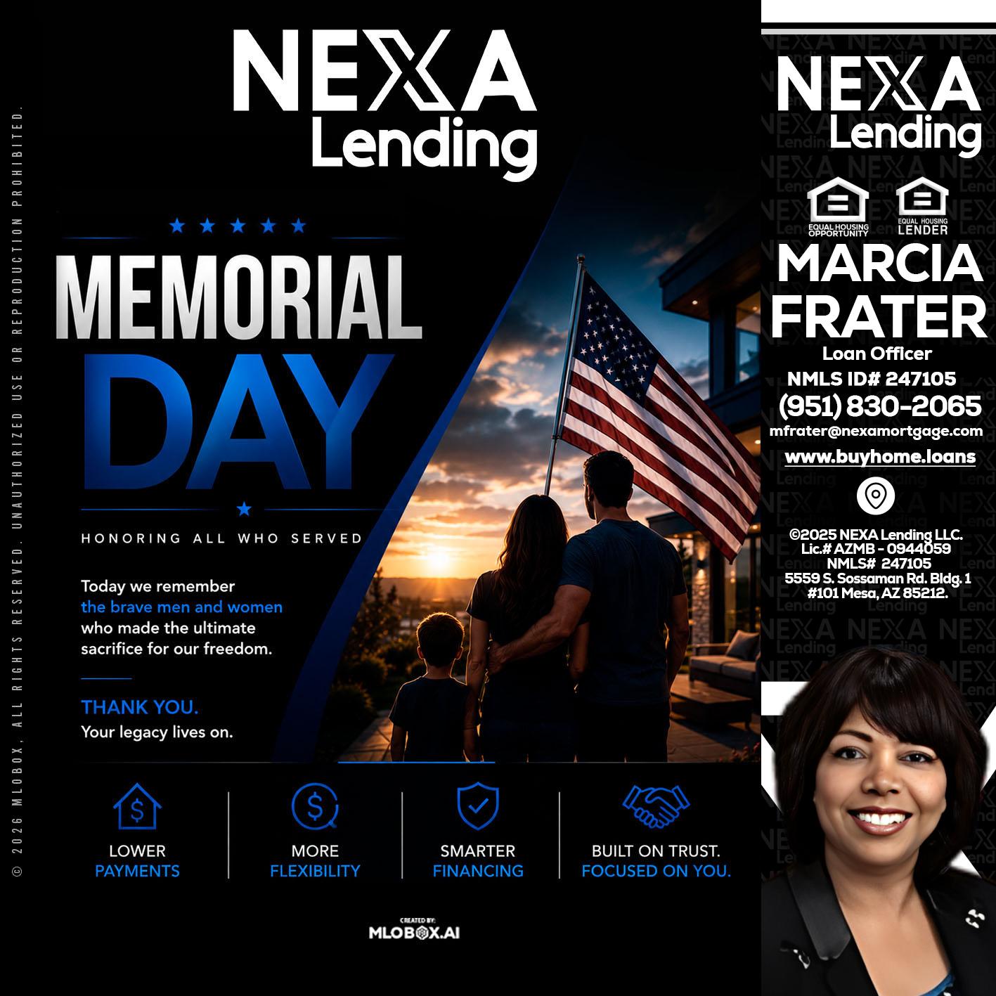 MEMORIAL DAY - Marcia Frater -Loan Officer