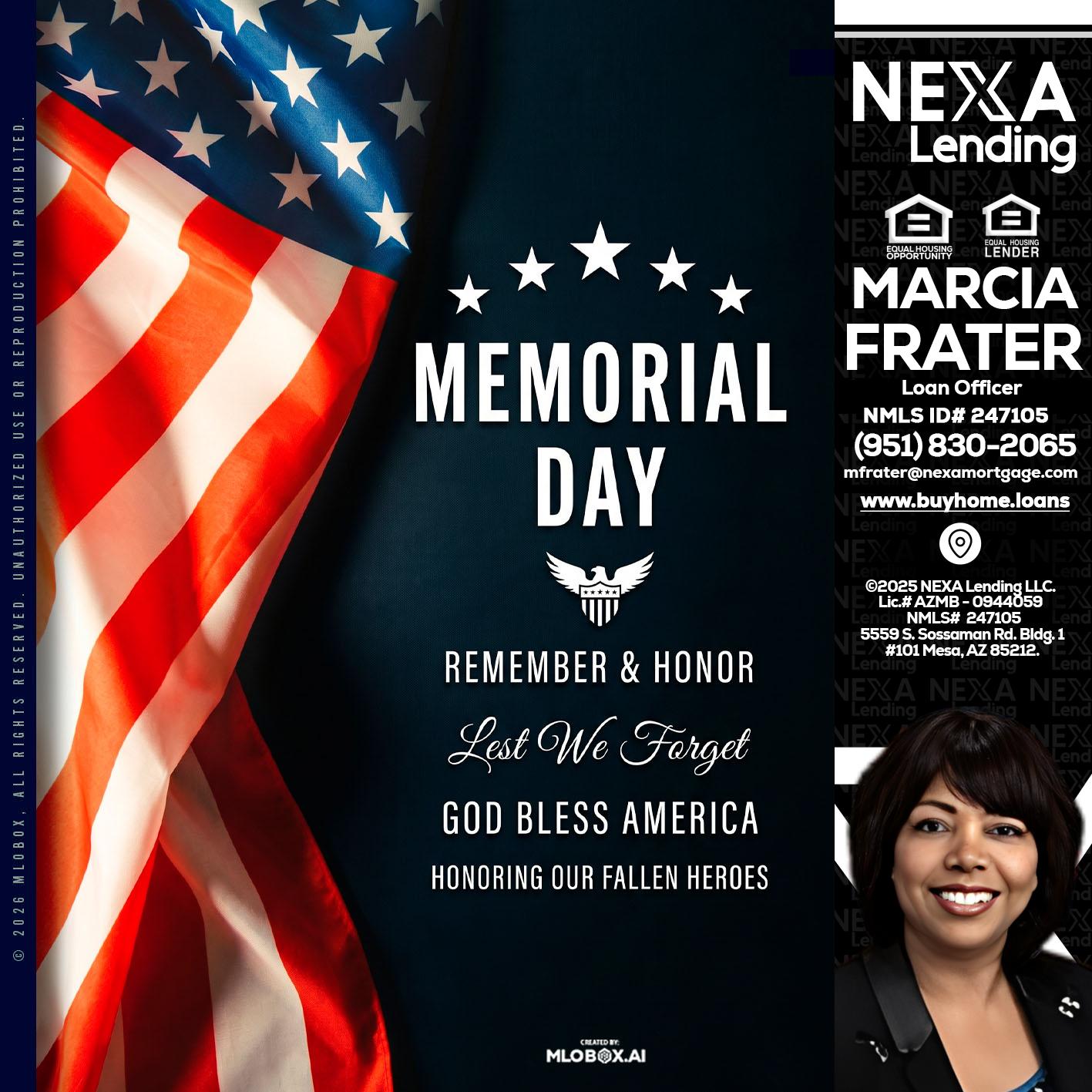 MEMORIAL DAY - Marcia Frater -Loan Officer