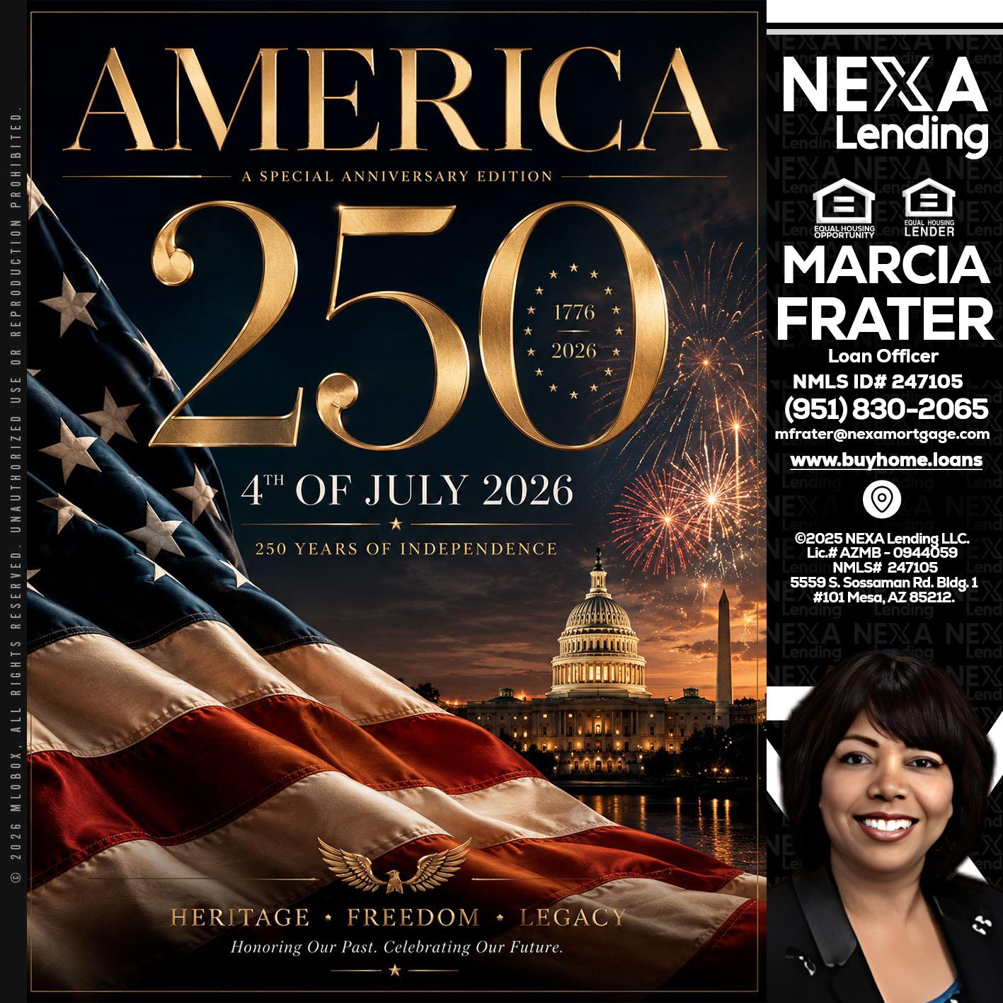 AMERICA 250 TH - Marcia Frater -Loan Officer