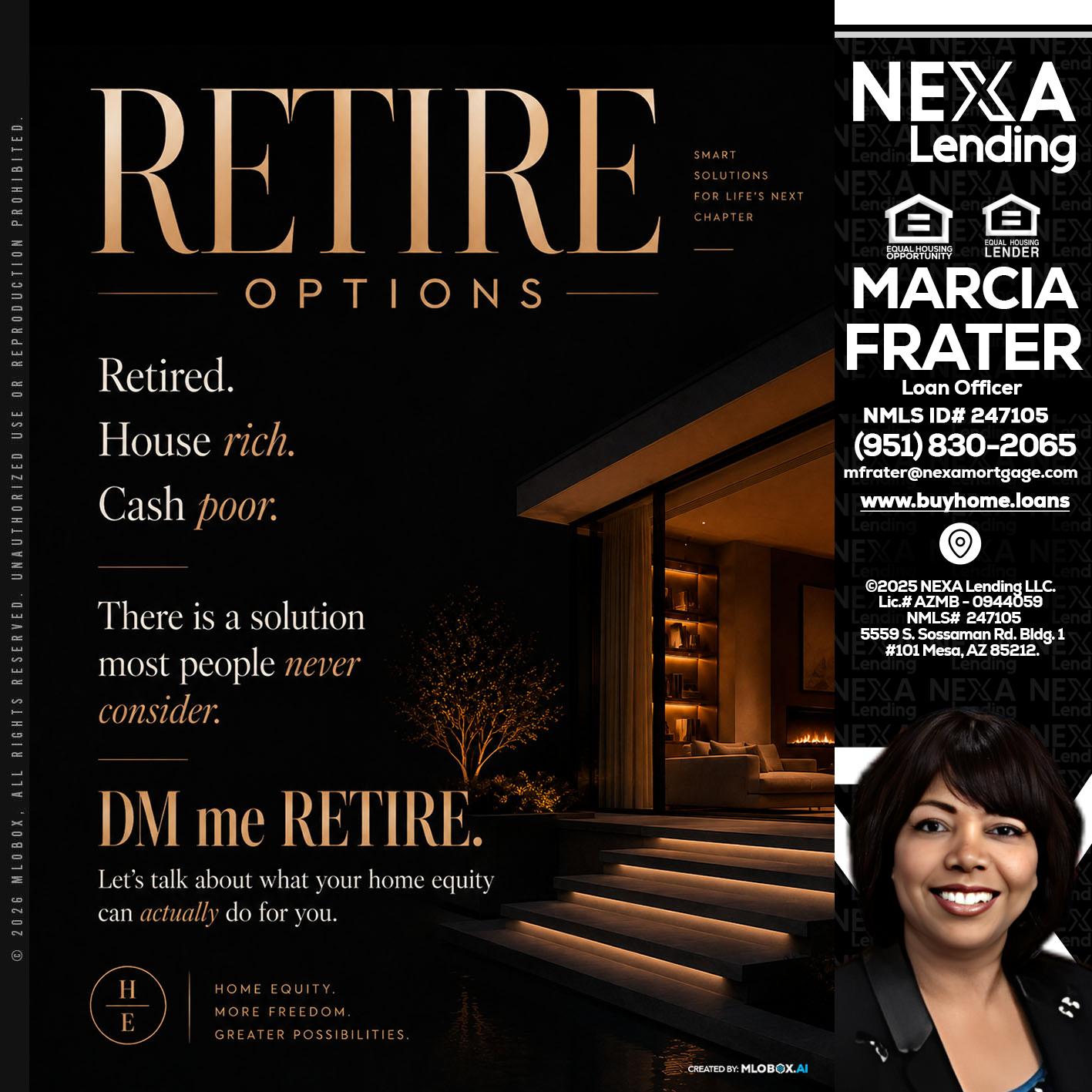 RETIRE LOANS - Marcia Frater -Loan Officer