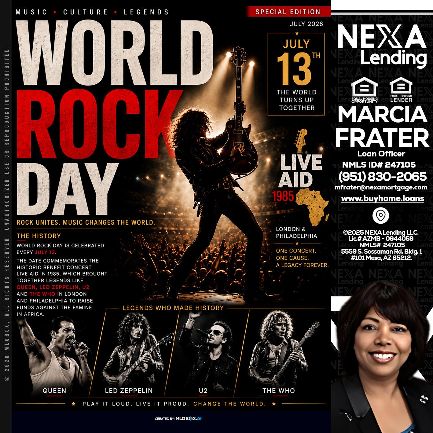WORLD ROCK MUSIC DAY - Marcia Frater -Loan Officer