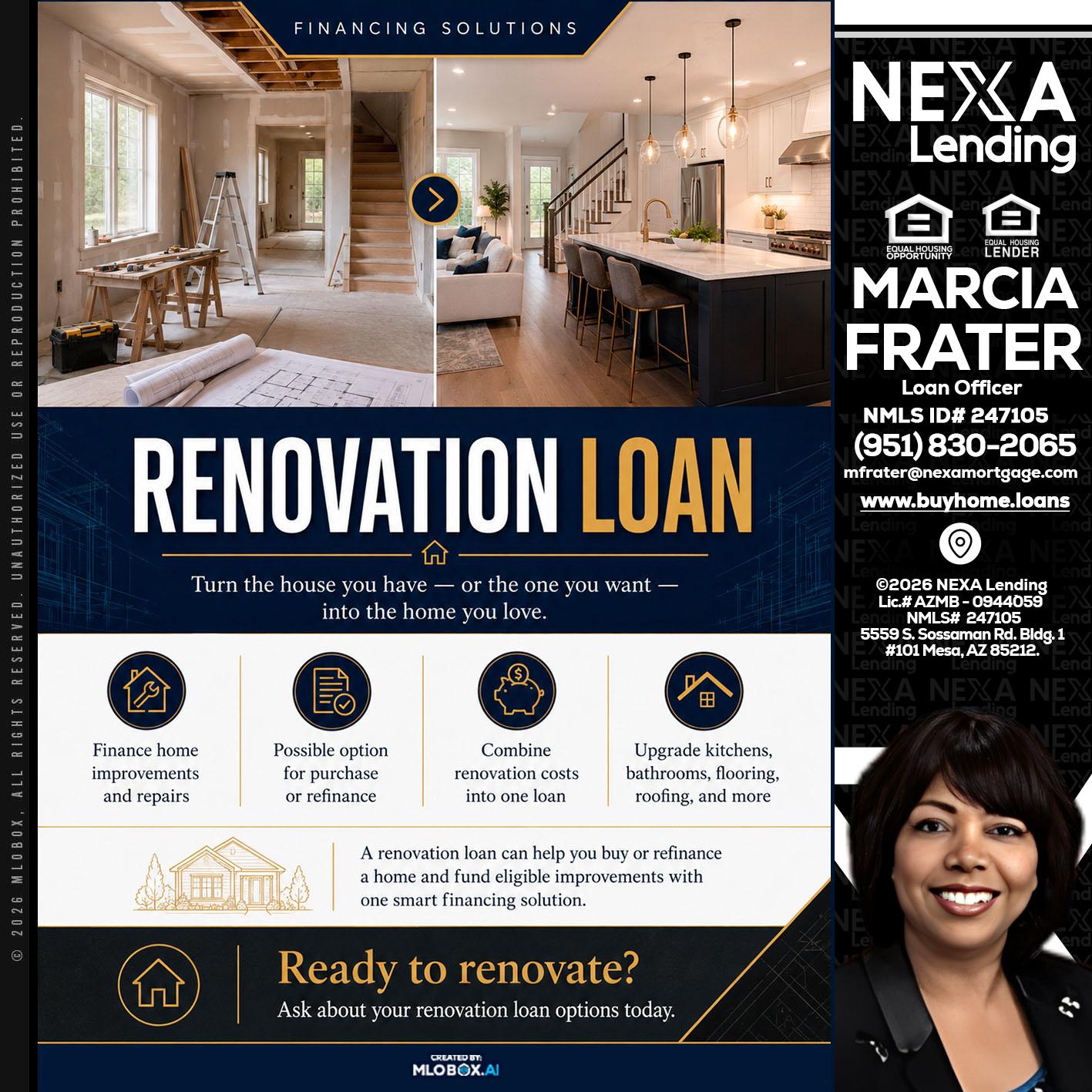 RENOVATION LOAN - Marcia Frater -Loan Officer