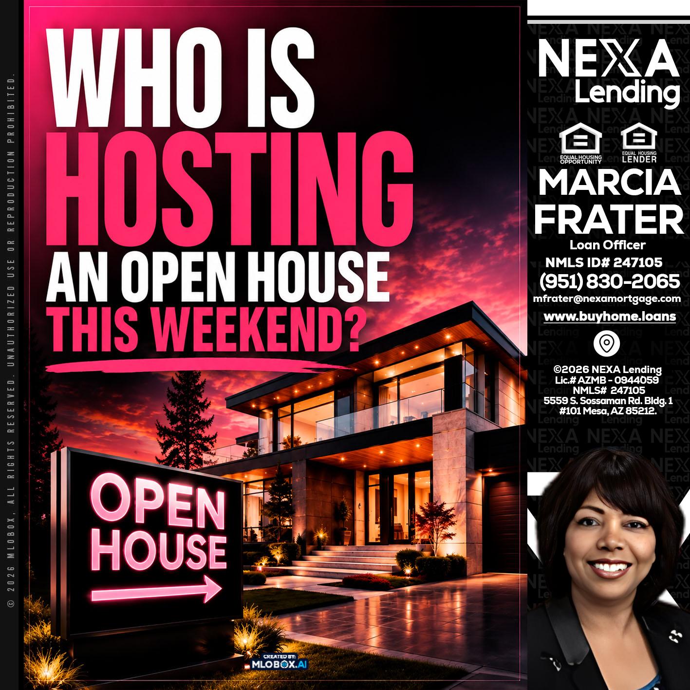 who's is hosting - Marcia Frater -Loan Officer