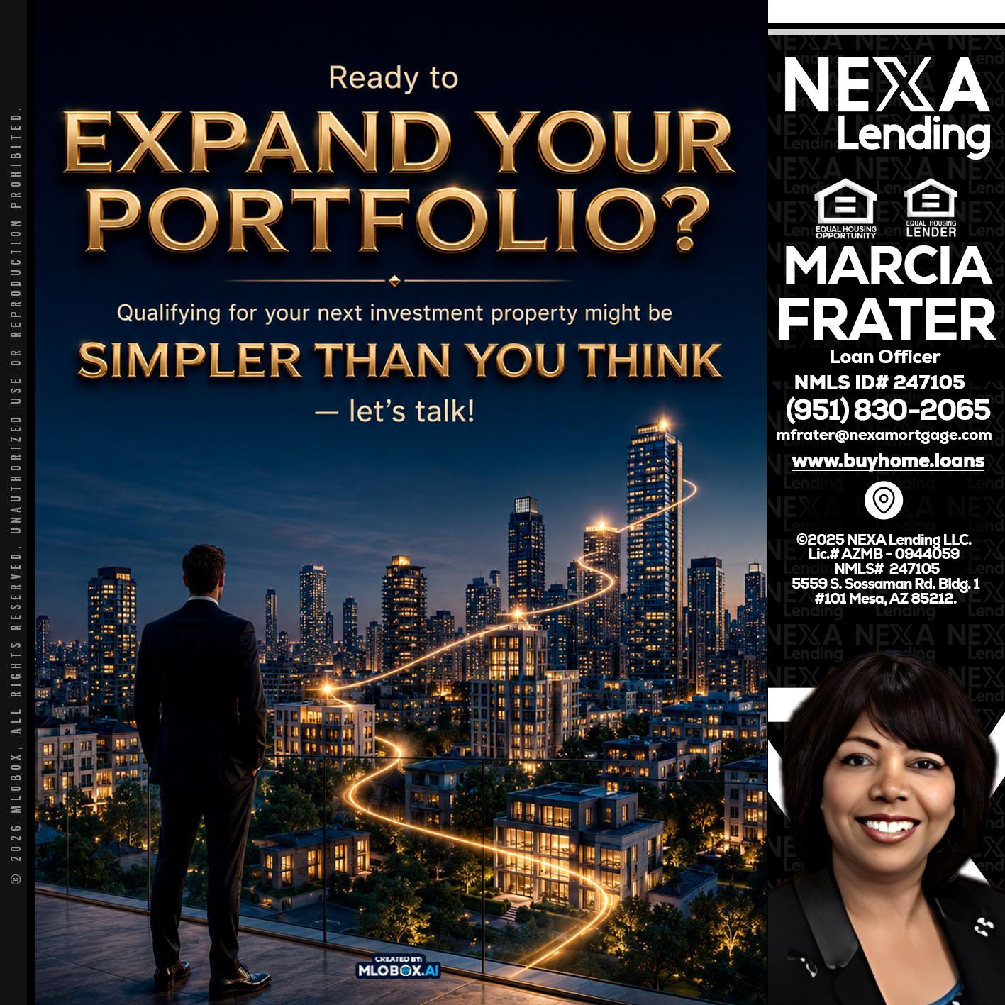 expand you portfolio - Marcia Frater -Loan Officer