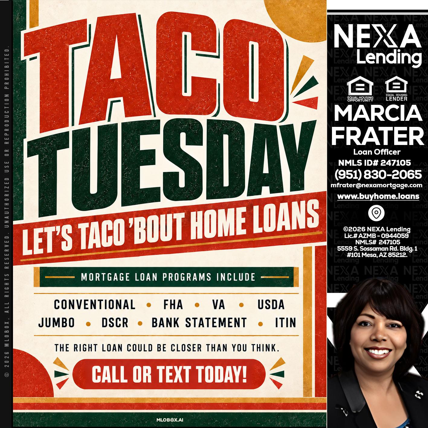 TACO TUESDAY - Marcia Frater -Loan Officer